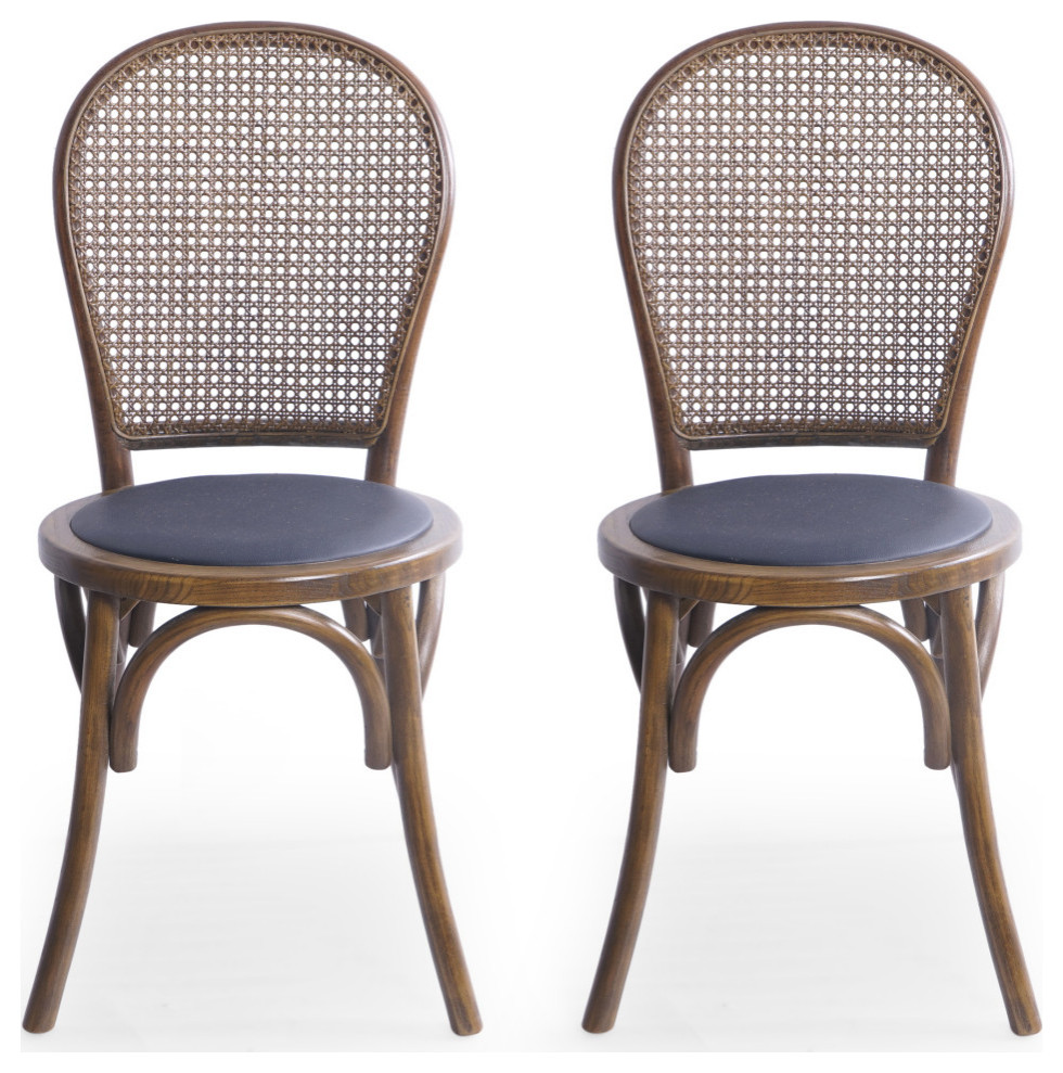 Cano Beech Wood and Rattan Dining Chair With Faux Leather Cushion, Set