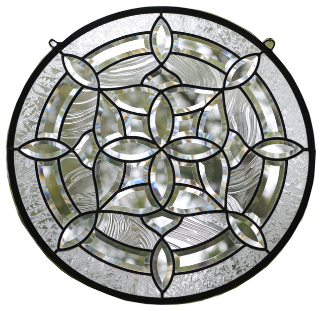 21 Dia All Clear Stained Glass Beveled, Round Stained Glass Window Panels