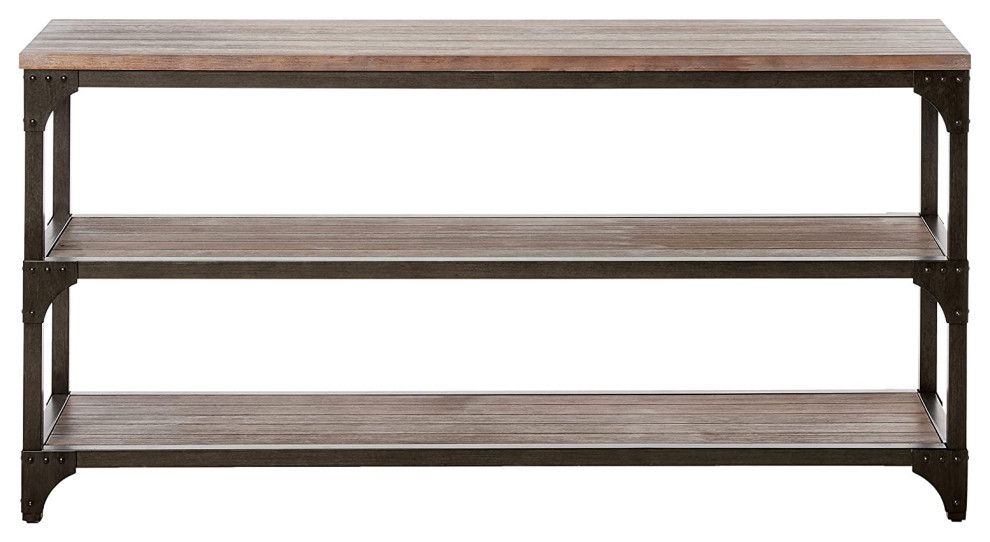 60", Rustic Weathered Oak Console Storage Table Industrial Console