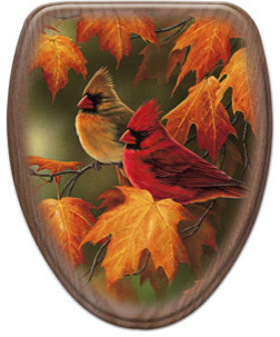 Maple Leaves and Cardinals Elongated Oak with Oil Rubbed Bronze Toilet Seat