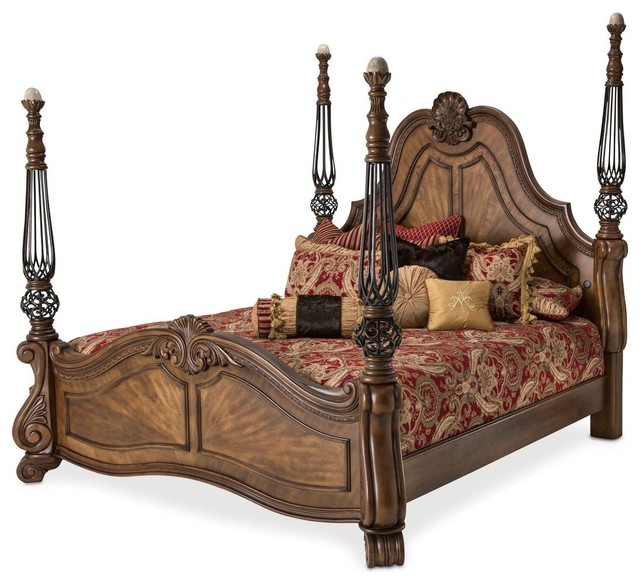AICO Michael Amini Eden's Paradise Poster Bed, Ginger, Brown, King