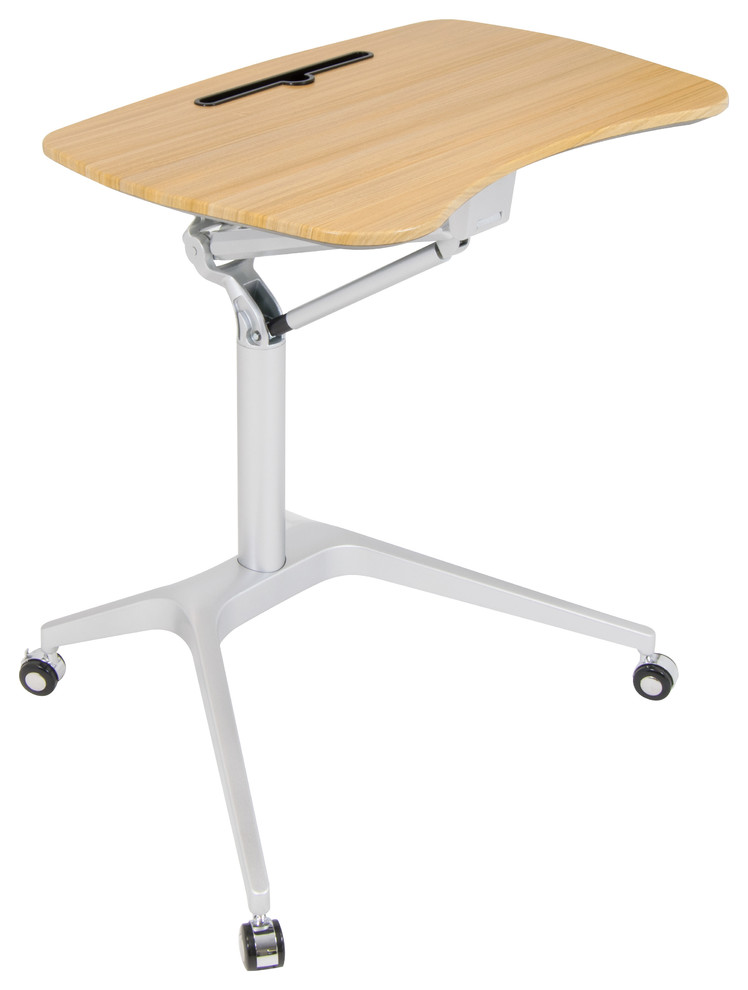 Ridge Pneumatic Mobile Desk - Stand Up Cart 28" Wide, Silver / Maple