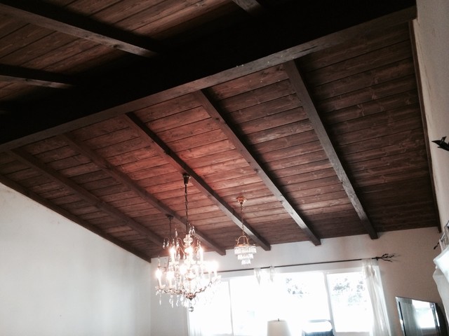 Tongue And Groove Ceiling Rustic Family Room Los