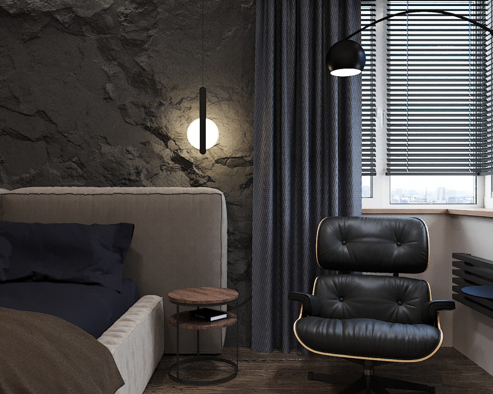 спальня в современном стиле со "скалой"