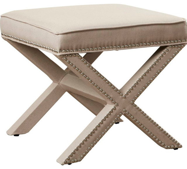 Cross Leg Base Cotton Ottoman Transitional Footstools And Ottomans