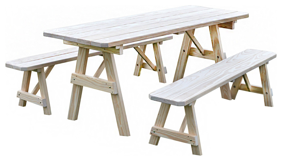 6 Picnic Table With 2 Detached Benches Pressure Treated Pine
