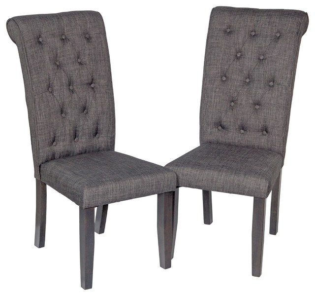 Solid Wood Sturdy Dining Chair/Modern Kitchen Chair, Dark Gray, Set of 2