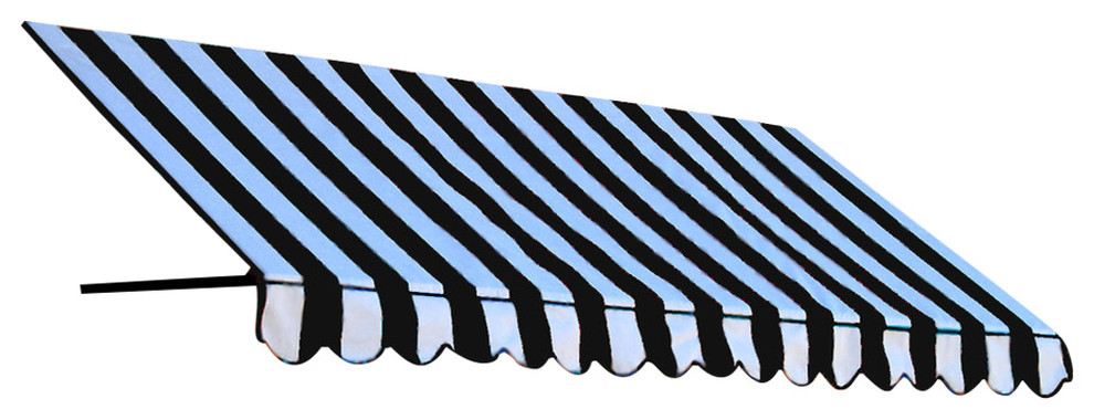 Awntech 5' Dallas Retro Acrylic Fabric Fixed Awning, Black/White Stripe