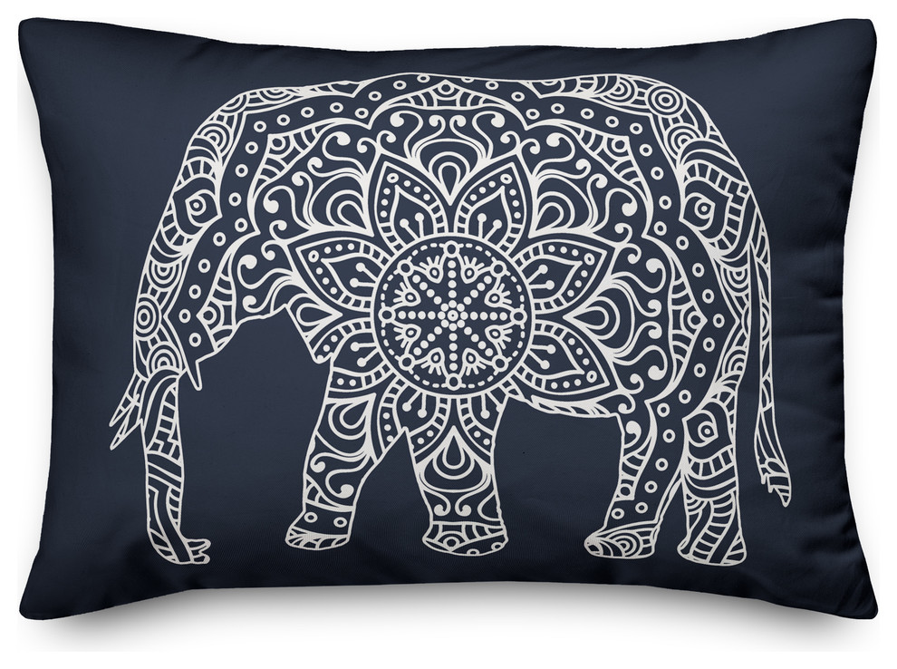 Navy Elephant Mandala 14x20 Lumbar Pillow