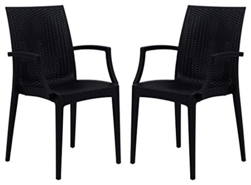 LeisureMod Weave Mace Indoor/Outdoor Chair With Arms, Set of 2