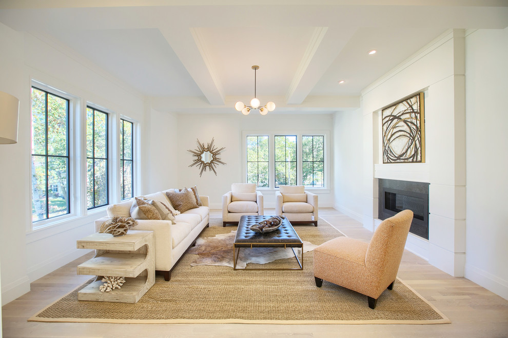 Example of a transitional home design design in Boston