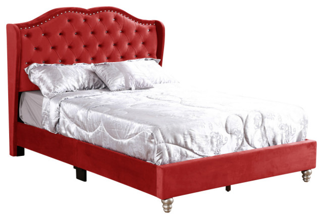 Joy Cherry Full Upholstered Panel Bed