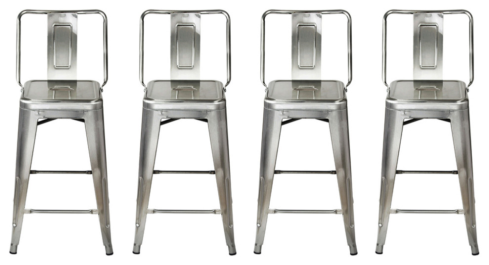 Metal Gunmetal Bar Stools With Middle Back, Set of 4 Industrial Bar