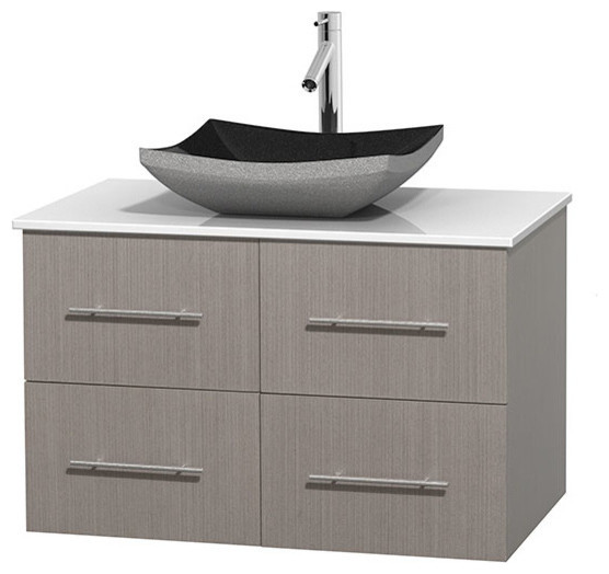 36 Single Bathroom Vanity White Man Made Stone Countertop Sink