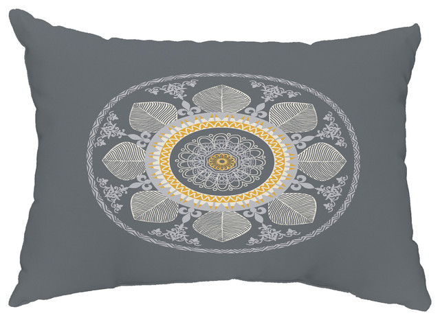 Stained Glass 14"x20" Decorative Abstract Outdoor Throw Pillow, Gray