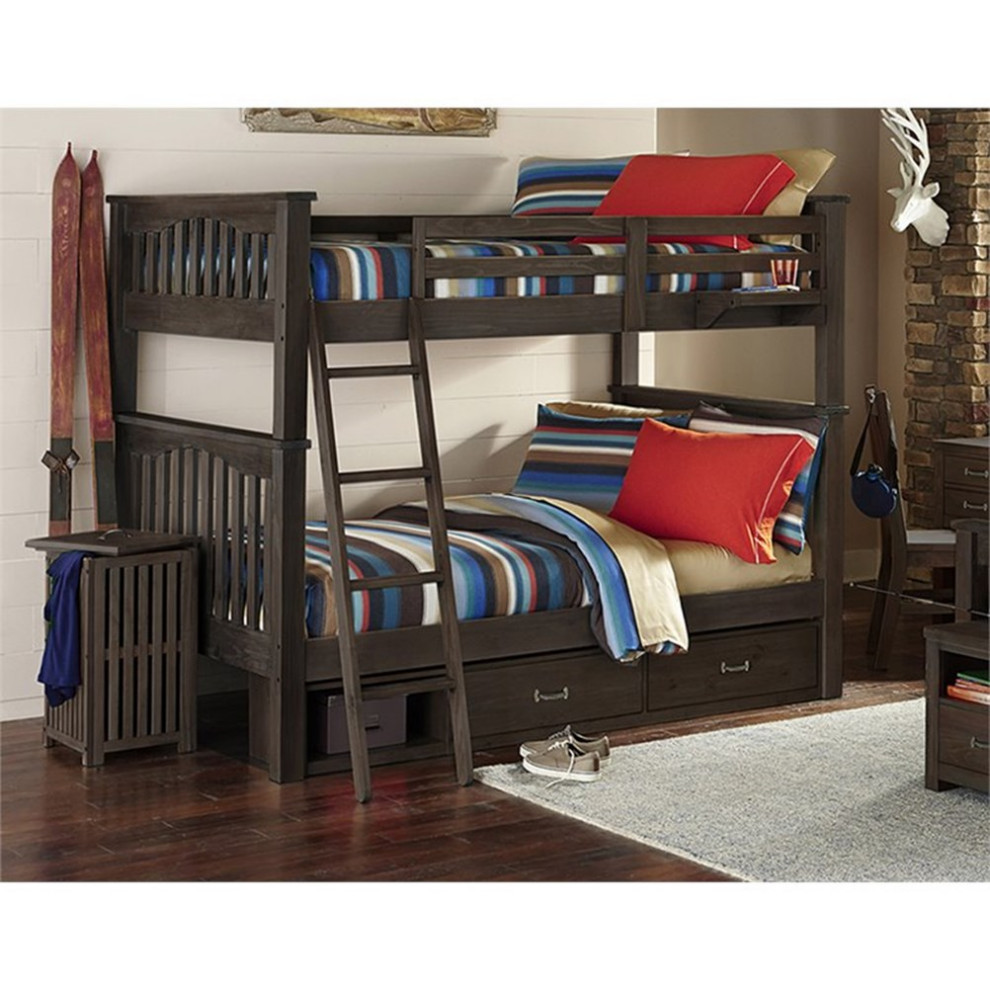 Pemberly Row Full Storage Bunk Bed in Espresso Transitional Bunk