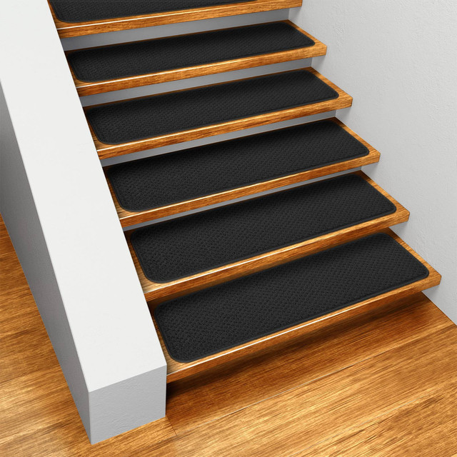 Set of 15 SkidResistant Carpet Stair Treads Black Contemporary