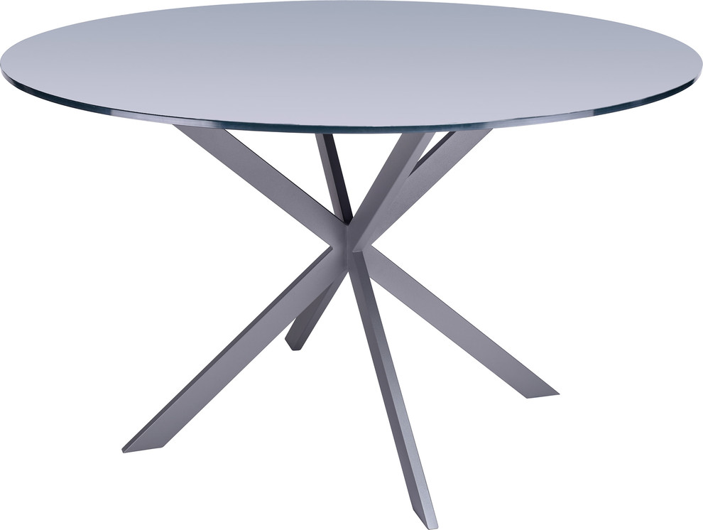Mystere Modern Dining Table, Gray Powder Coated With Gray Tempered