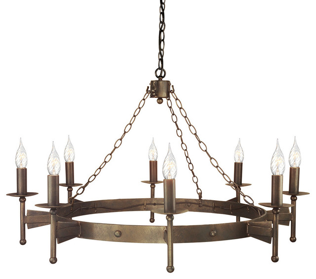 Medieval Wrought Iron 8-Arm Chandelier, Olde Bronze