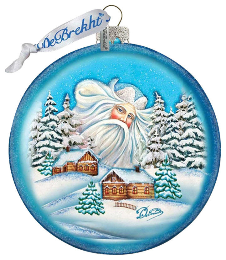 Hand Painted Scenic Glass Ornament Guardian Santa Village Traditional Christmas Ornaments By G Debrekht