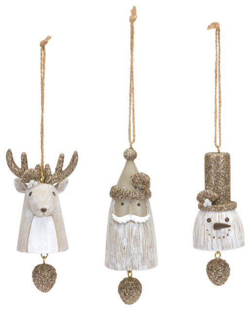Santa/Snowman/Deer Bell Ornament, 6-Piece Set