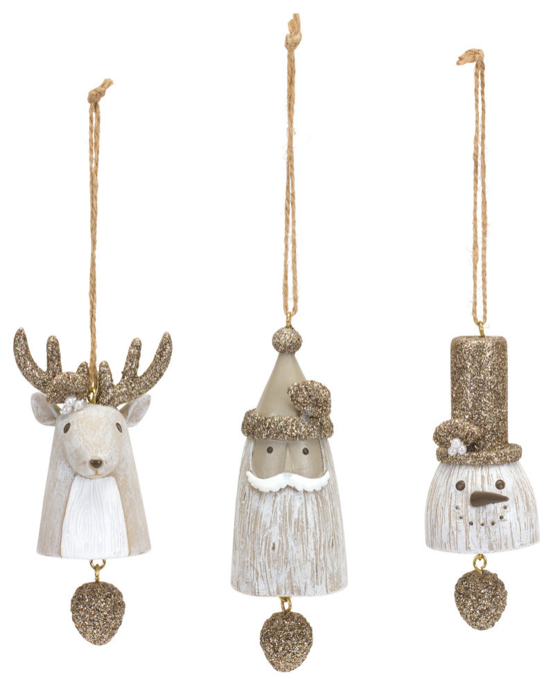 Santa/Snowman/Deer Bell Ornament, 6-Piece Set
