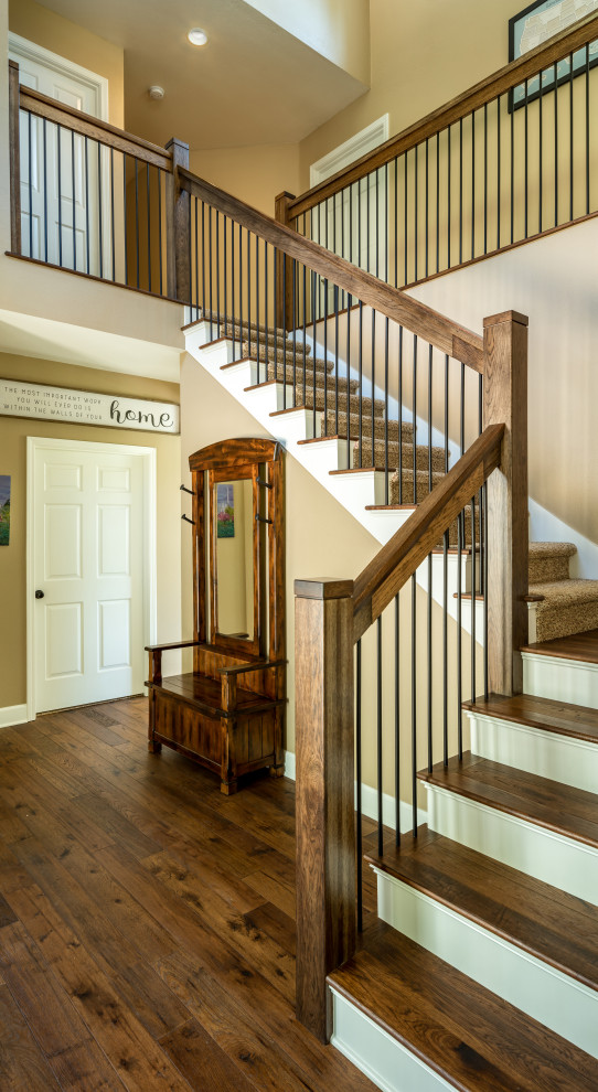 Staircase - mid-sized wooden l-shaped wood railing staircase idea with wooden risers