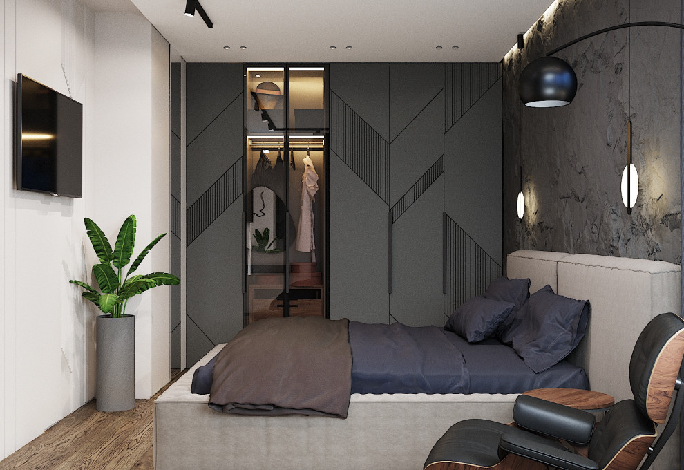 спальня в современном стиле со "скалой"