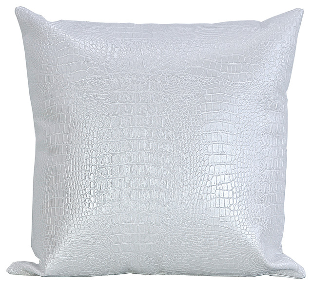Croc Faux Leather Decorative Throw Pillow Modern Croc Faux Leather Decorative Throw Pillow White