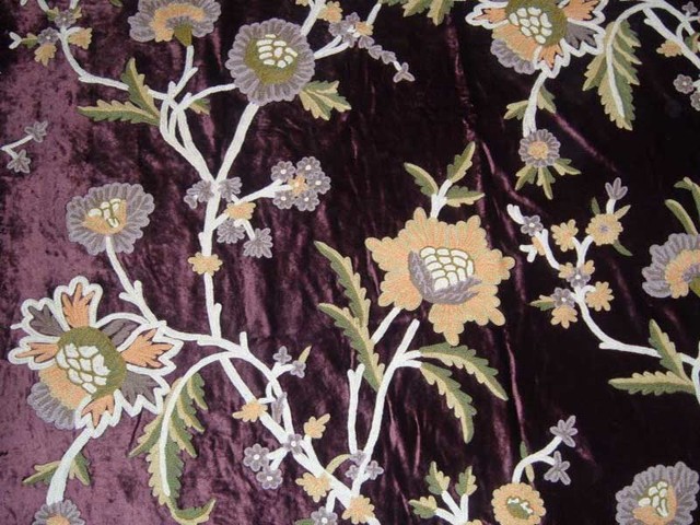 Crewel Fabric Shalimar Deep Burgundy Cotton Viscose Velvet- Yardage