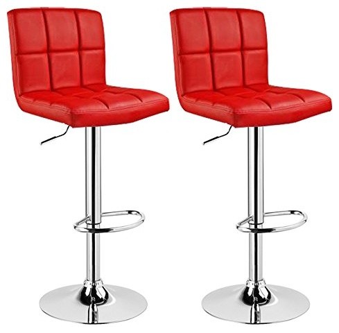 Consigned Set of 2 Bar Stools in Faux Leather with Adjustable Swivel Gas Lift, R