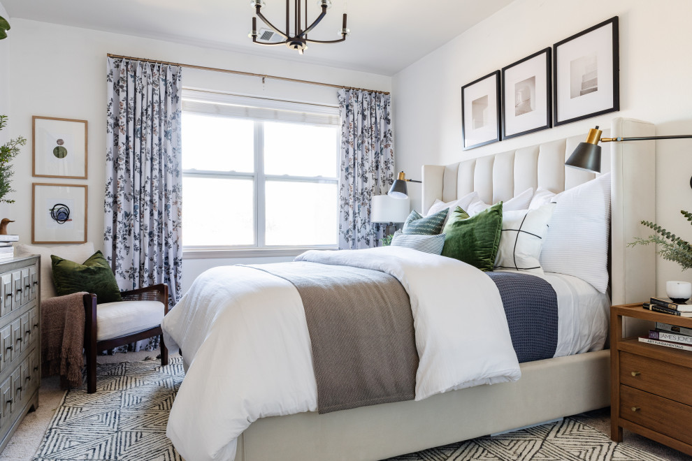 Mid-sized transitional master carpeted and beige floor bedroom photo in DC Metro with white walls and no fireplace
