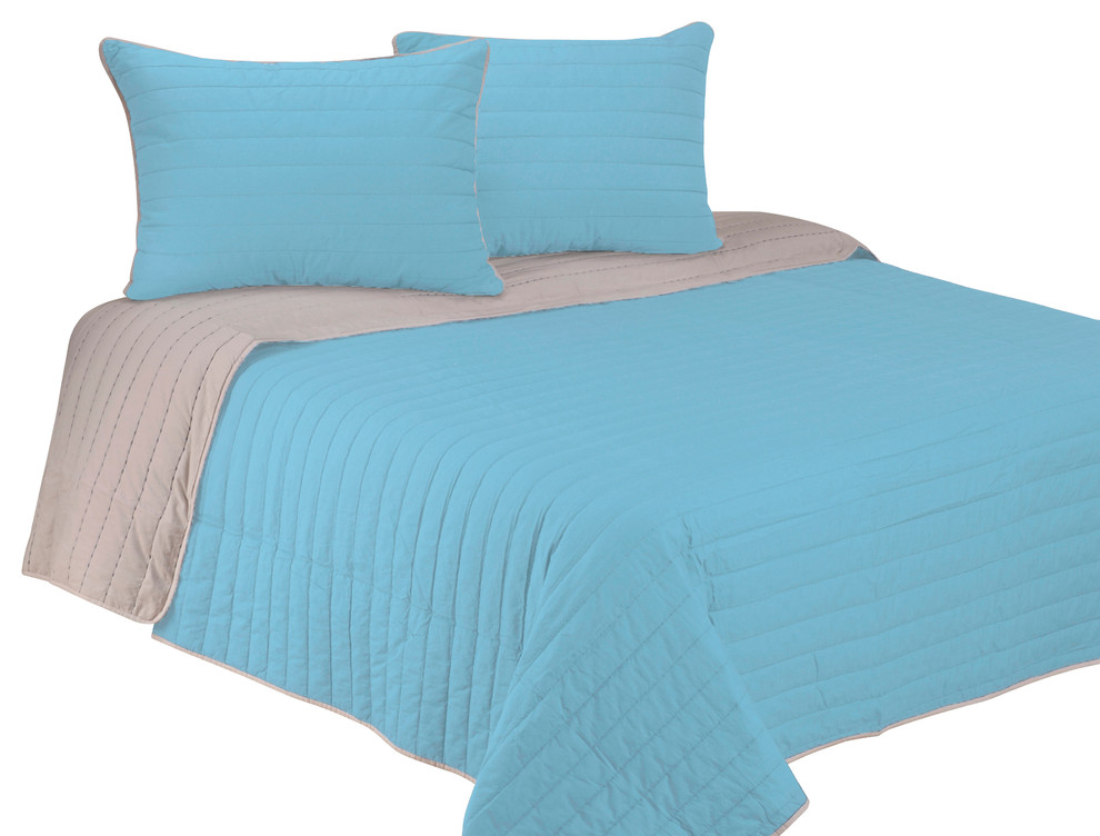 Brandon Fine Stitched Long-Staple Cotton Quilt Set, Twin/Twin XL, Light Blue