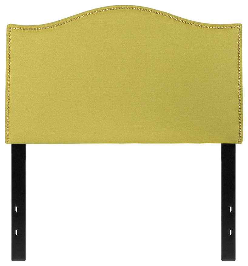 Offex Nailhead Trimmed Twin Size Headboard With Arched Top, Green Fabric