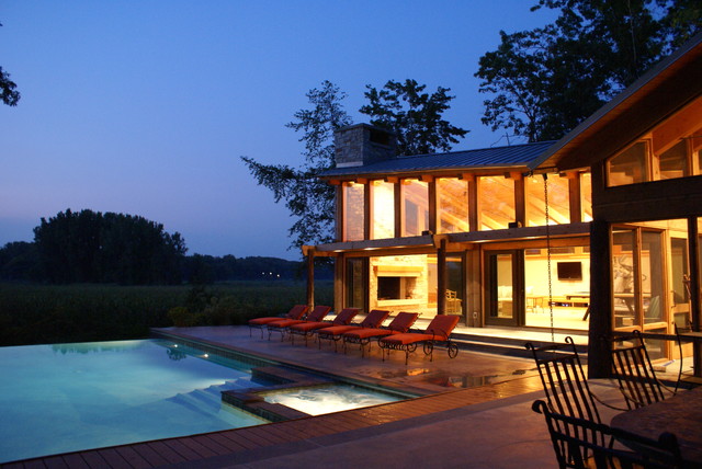 open plan pool terrace eklektisk-pool