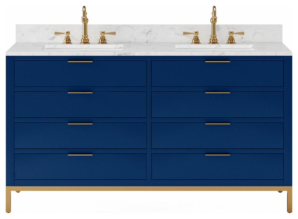 Bristol 60" Marble Countertop Vanity, Monarch Blue, 60" Contemporary