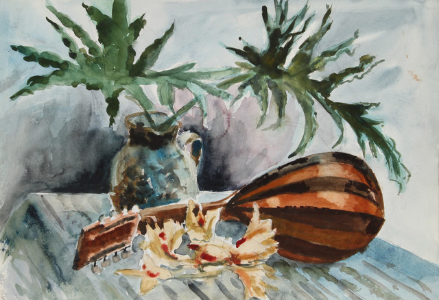 Eve Nethercott, Mandolin Still Life, 50, Watercolor