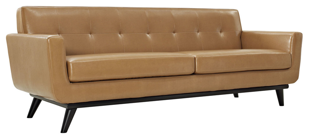 Modern Contemporary Leather Sofa, Tan Leather