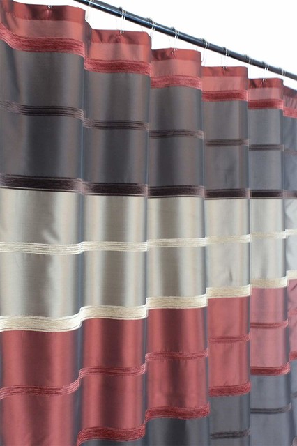 Burdy Red Brown Taupe Fabric Shower, Brown Striped Shower Curtain
