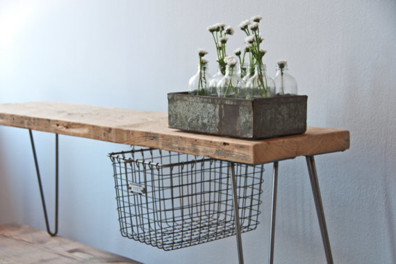 Reclaimed Wood Bench With Sliding Locker Basket by Urban Wood Goods