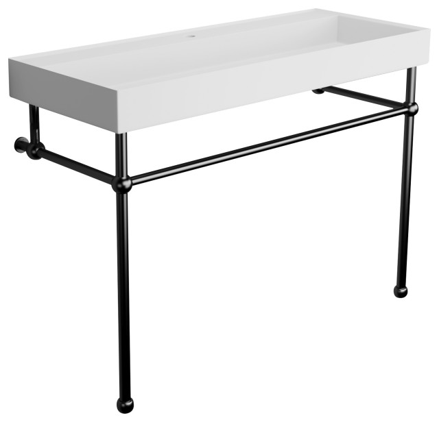 Solid Surface Counter Top Console Bathroom Sink With Black Stainless