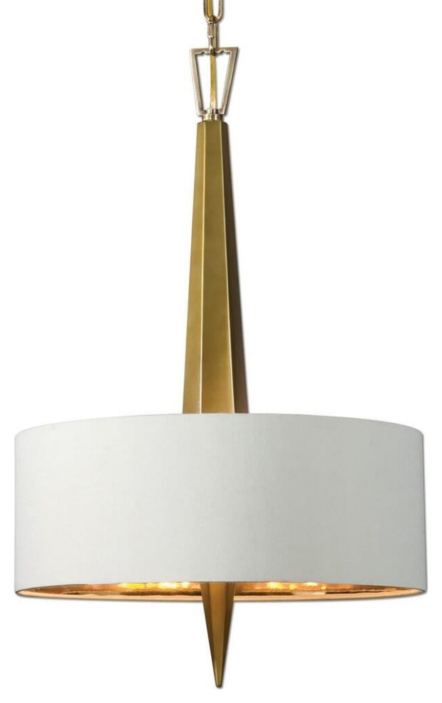 Obeliska 16" 3-Light Beige Linen Shade Chandelier in Warm Gold