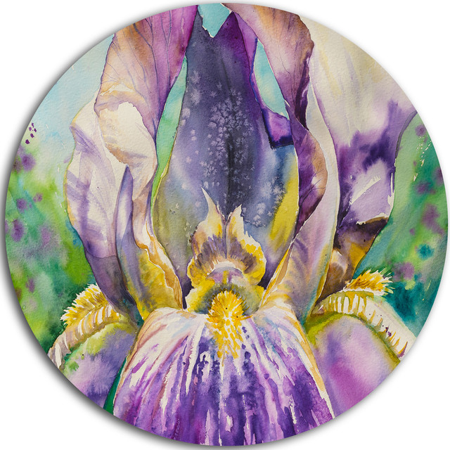 Iris Flower Close-up, Floral Art Round Metal Wall Art - Contemporary ...