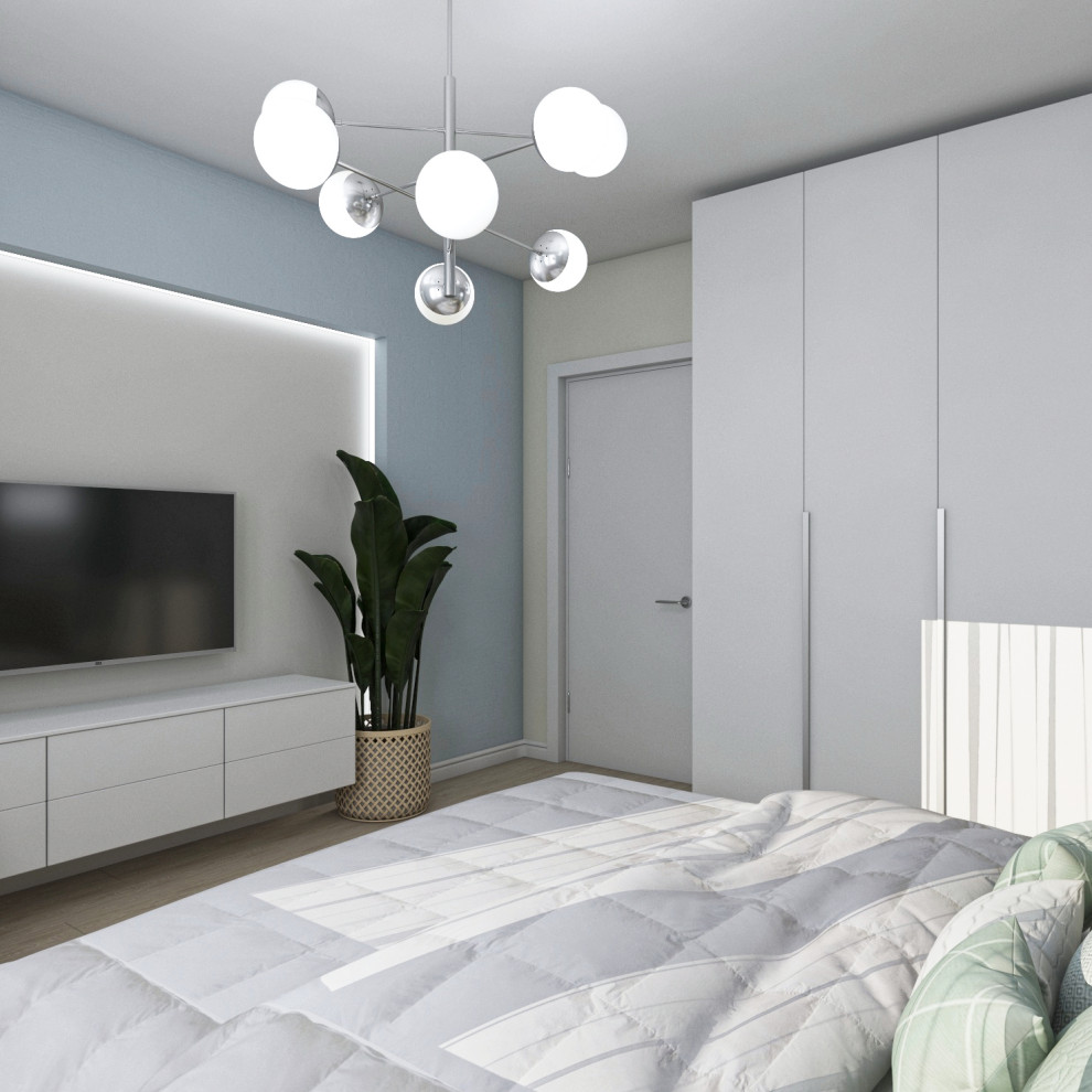 Дизайн современной однокомнатной квартиры в морских оттенках