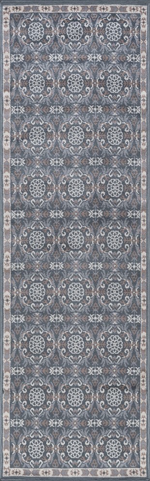 Izel Traditional Brocade Area Rug, Gray, 2'x10' Runner