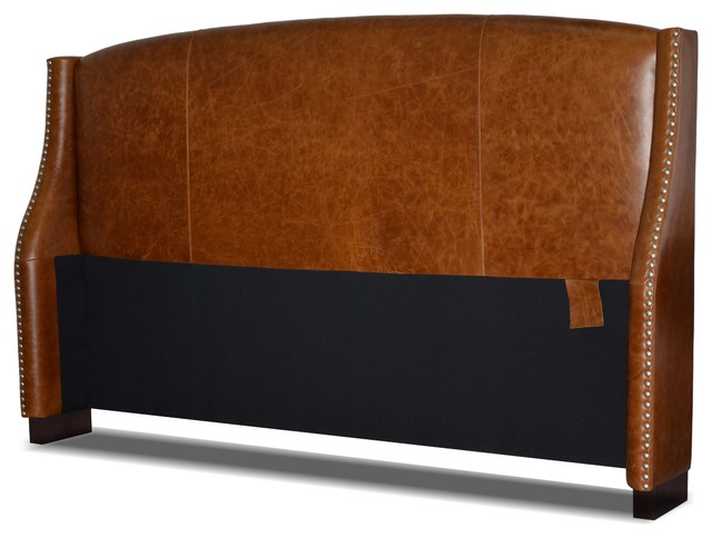 Leather Wing Headboard With Nail Heads Distressed Brown Leather Wing Headboard With Nail Heads Distressed Brown King