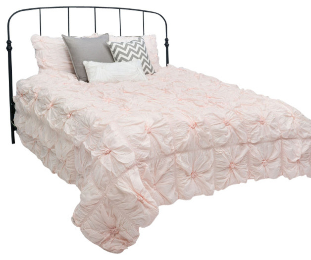 Rizzy Home 3 Piece Full Queen Comforter Bed Set Light Pink