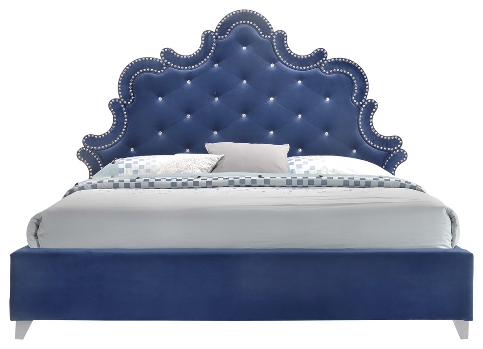 Caroline Velvet King Bed, Navy
