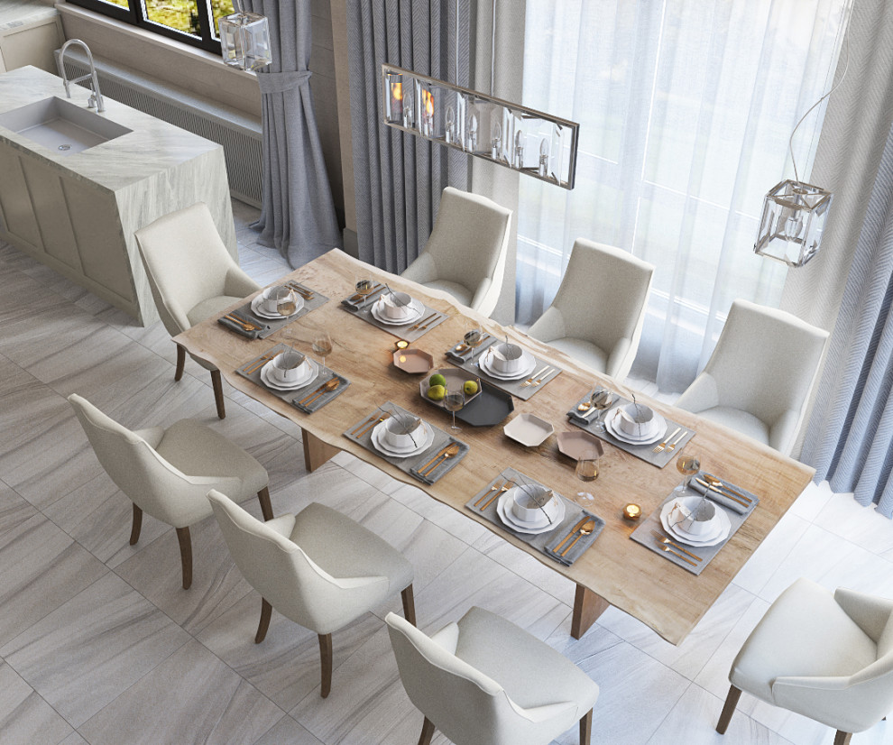 Зона столовой в доме из клееного бруса