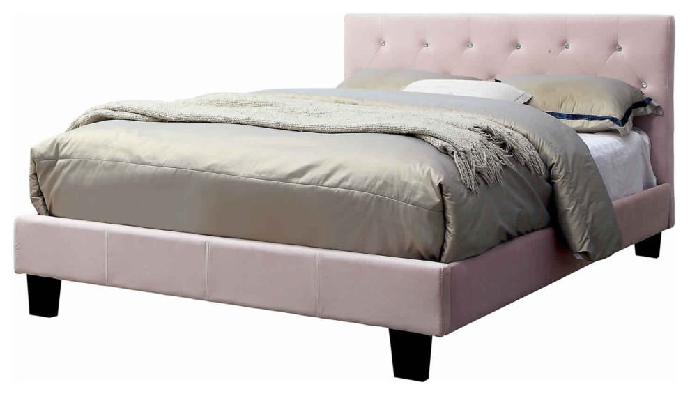Contemporary Low Profile Full Size Bed with Button Tufted Headboard